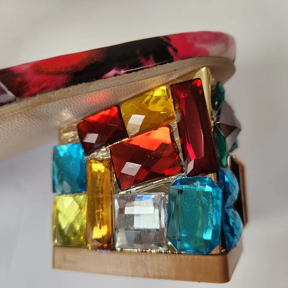 Fashion Colorful Jeweled Block Heel Sandal Size 37 / US 6 - Picture 6 of 15